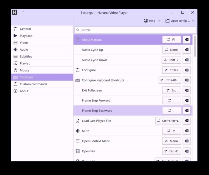 Shortcuts settings page